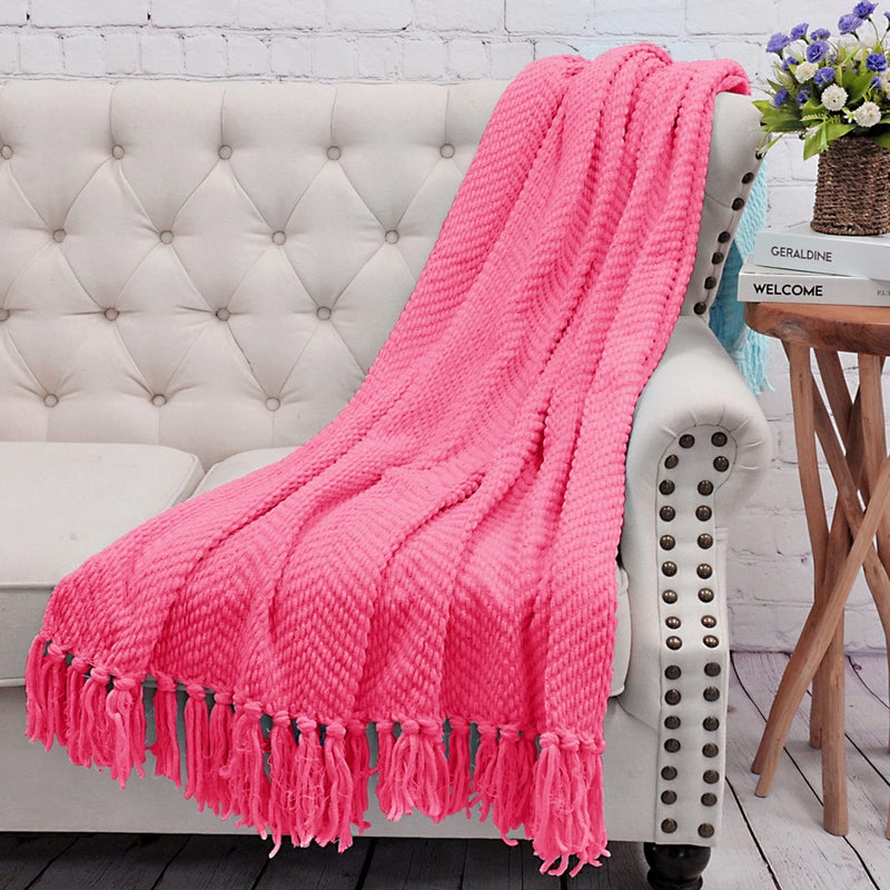 Home Soft Things Pink Throw Blanket Knitted Tweed Throw 50'' x 60'', Camellia Rose, Super Soft Cozy Warm Comfortable Breathable Throw for Living Room Chair Couch Bed Sofa Bedroom Home DÃ©cor - Image 3